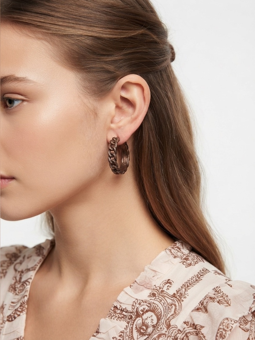 Antique-Style Braided Bronze Earrings | Textured Chain-Link Statement